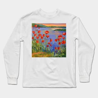 Poppies by the river Long Sleeve T-Shirt